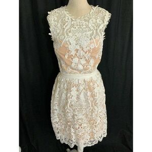 Audrea Womens White Beige Nude Lace Tank dress